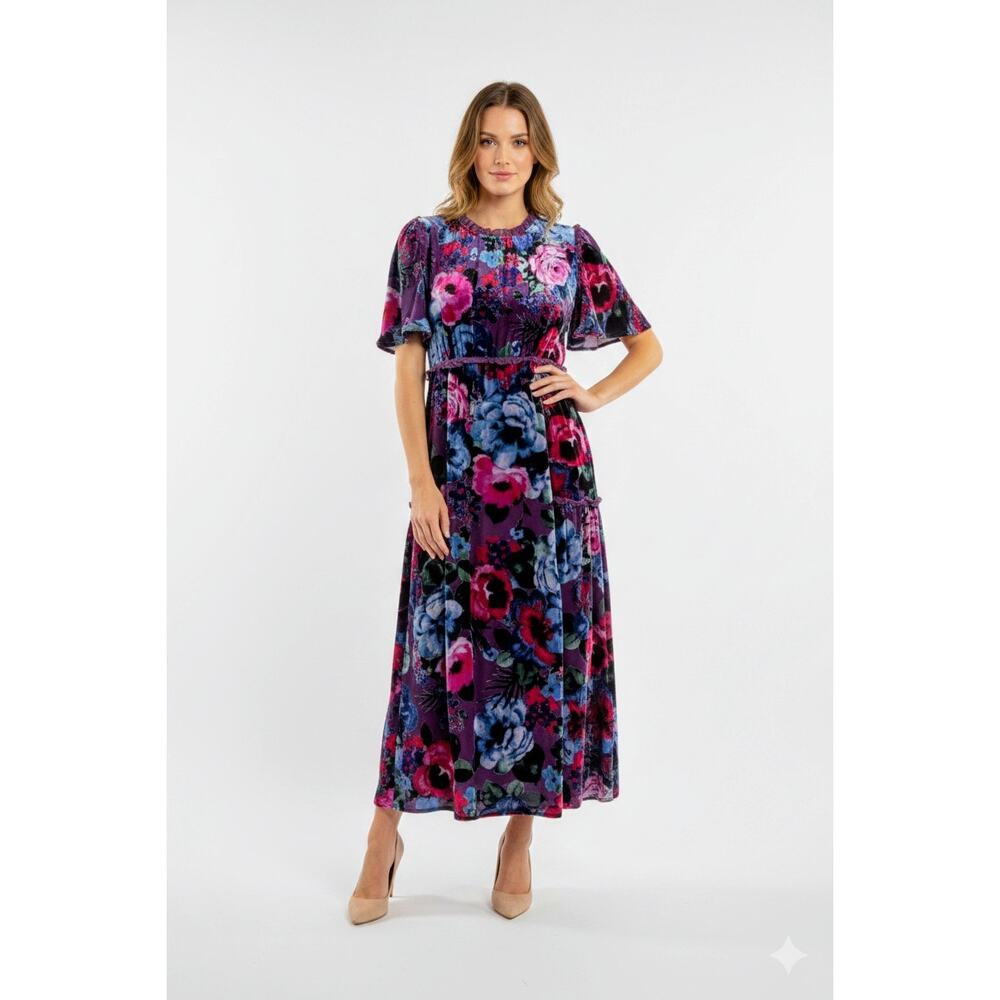 NWT Johnny Was Dress Sample Makenna Jade Midi Dress Velvet Lace Phantasma Sz S